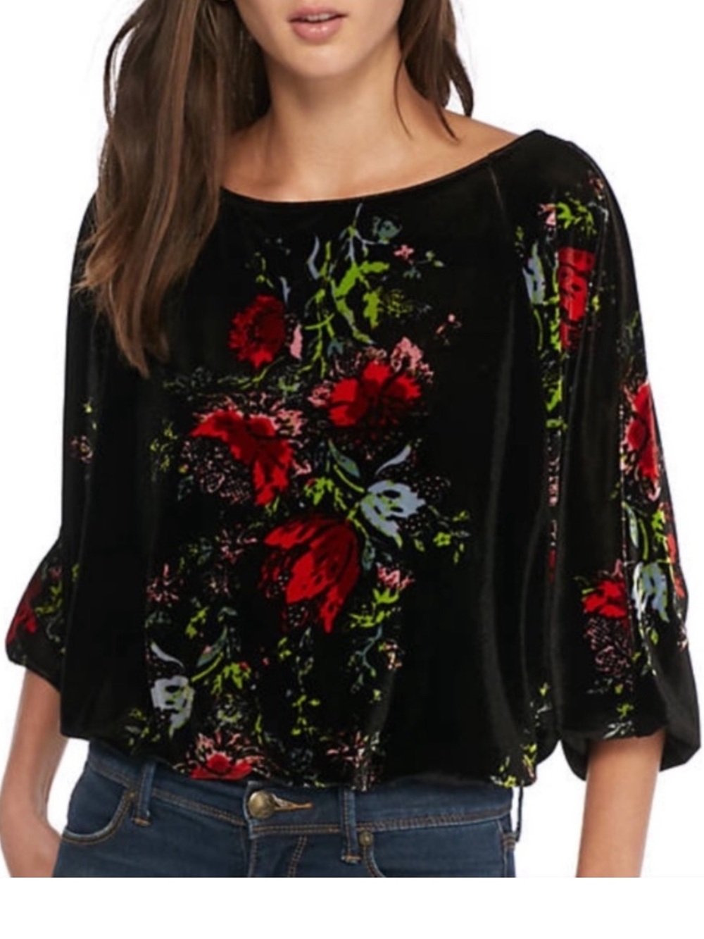Free People Intimately Slouchy Babe Velvet Floral  Bodysuit